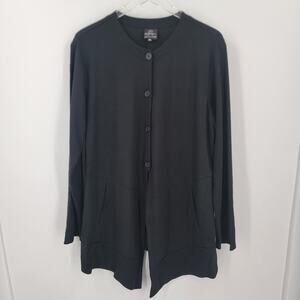 Spirit House Tunic Top Womens XL Black Button Up Relaxed Fit Lagenlook